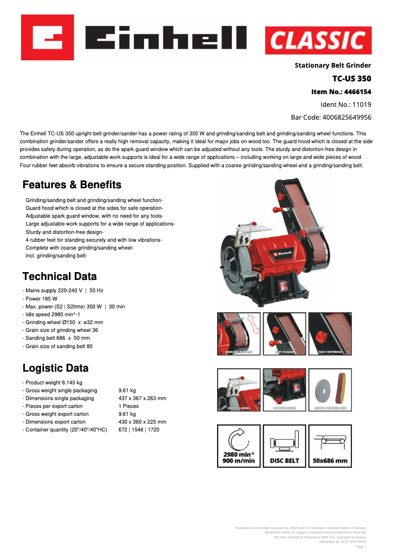 Page n°1 - Fiche technique Einhell TC-US 350