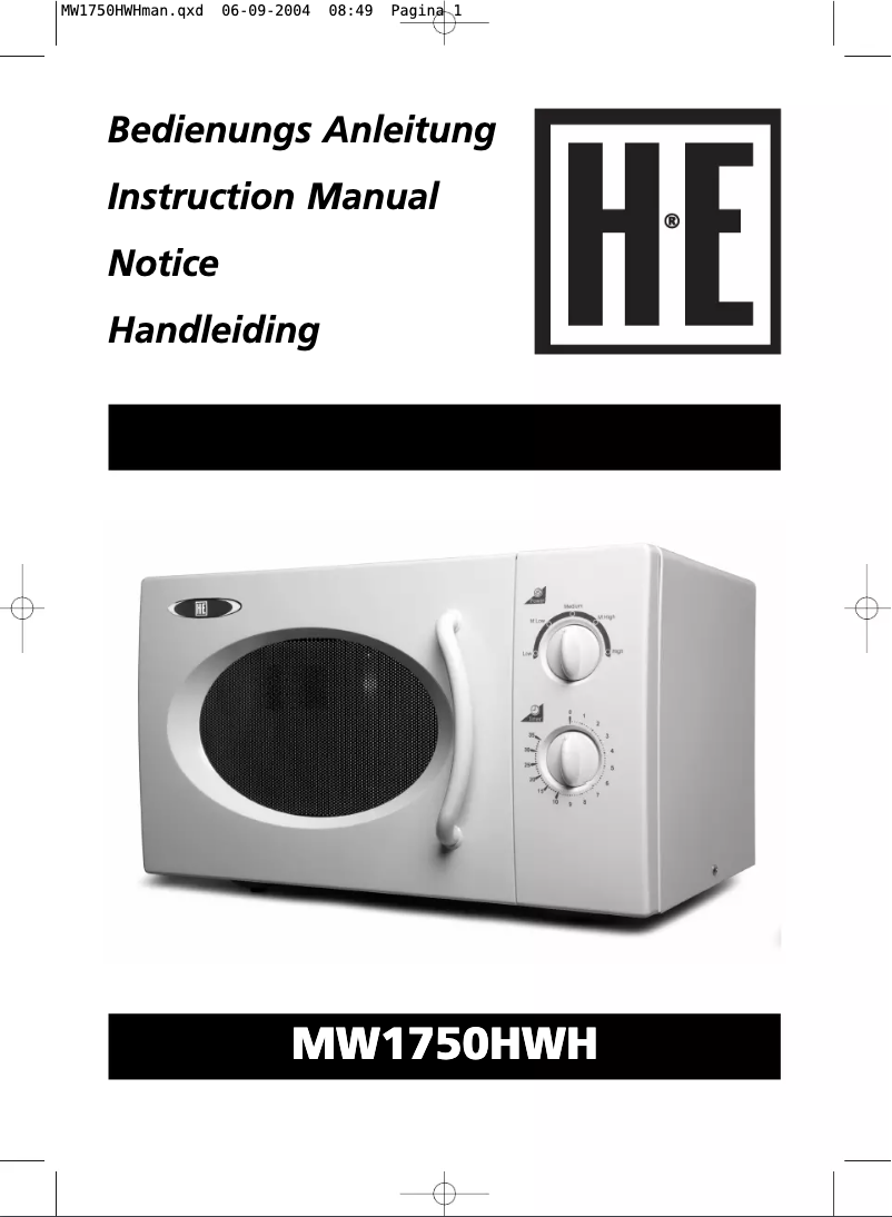 Page n°1 - Manuel utilisateur Holland Electro MW1750HMWH