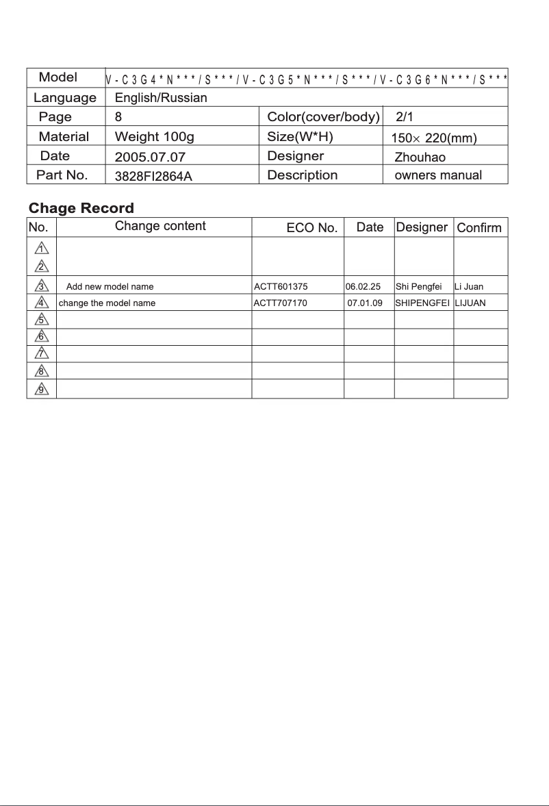 Page 1 de la notice Manuel utilisateur LG V-C3G35NT