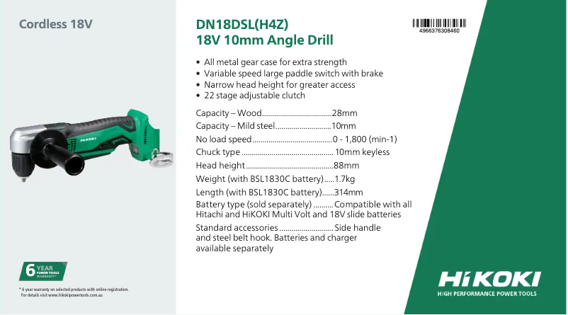 Page 1 of the manual Technical Sheet HiKOKI DN 18DSL