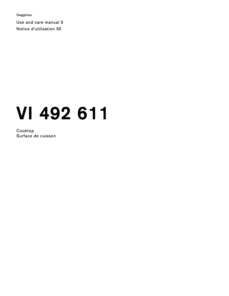 Page 1 de la notice Manuel utilisateur Gaggenau VI492611