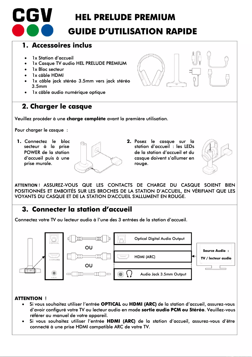 Page 1 de la notice Manuel utilisateur CGV HEL Prelude Premium