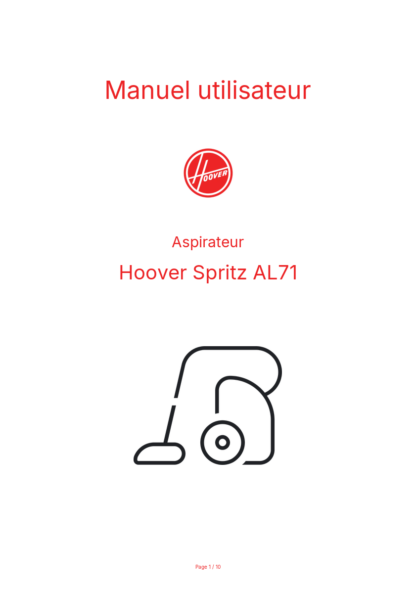 Page n°1 - Manuel utilisateur Hoover Spritz AL71
