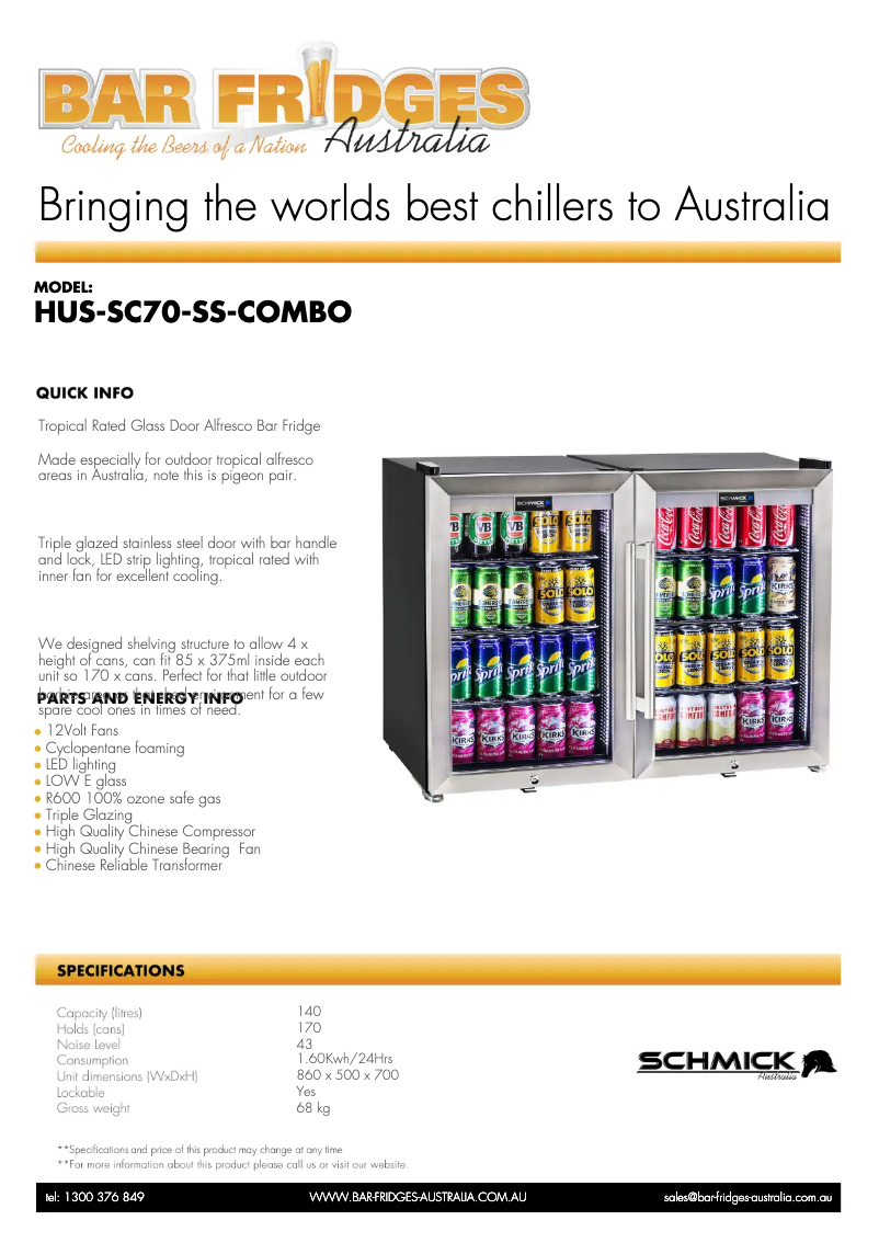 Page n°1 - Fiche technique Schmick HUS-SC70-SS-COMBO