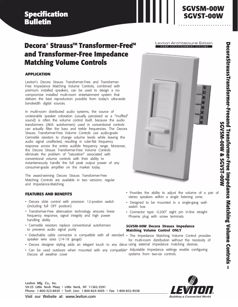 Page n°1 - Fiche technique Leviton SGVSM-W