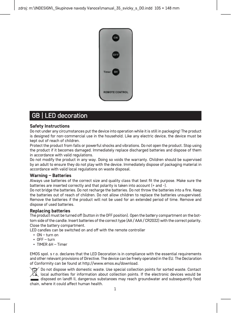 Page 1 de la notice Manuel utilisateur Emos DCCV07