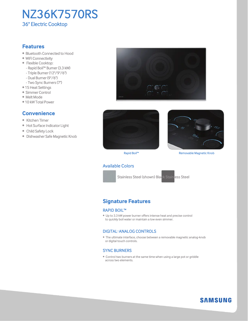 Page 1 de la notice Informations de garantie Samsung NZ36K7570RS