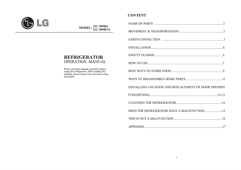 Page 1 de la notice Manuel utilisateur LG GC-309BA