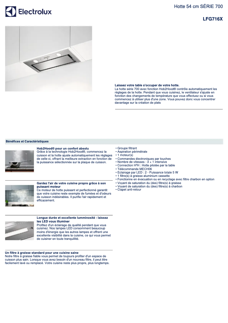 Page 1 de la notice Fiche technique Electrolux LFG716X