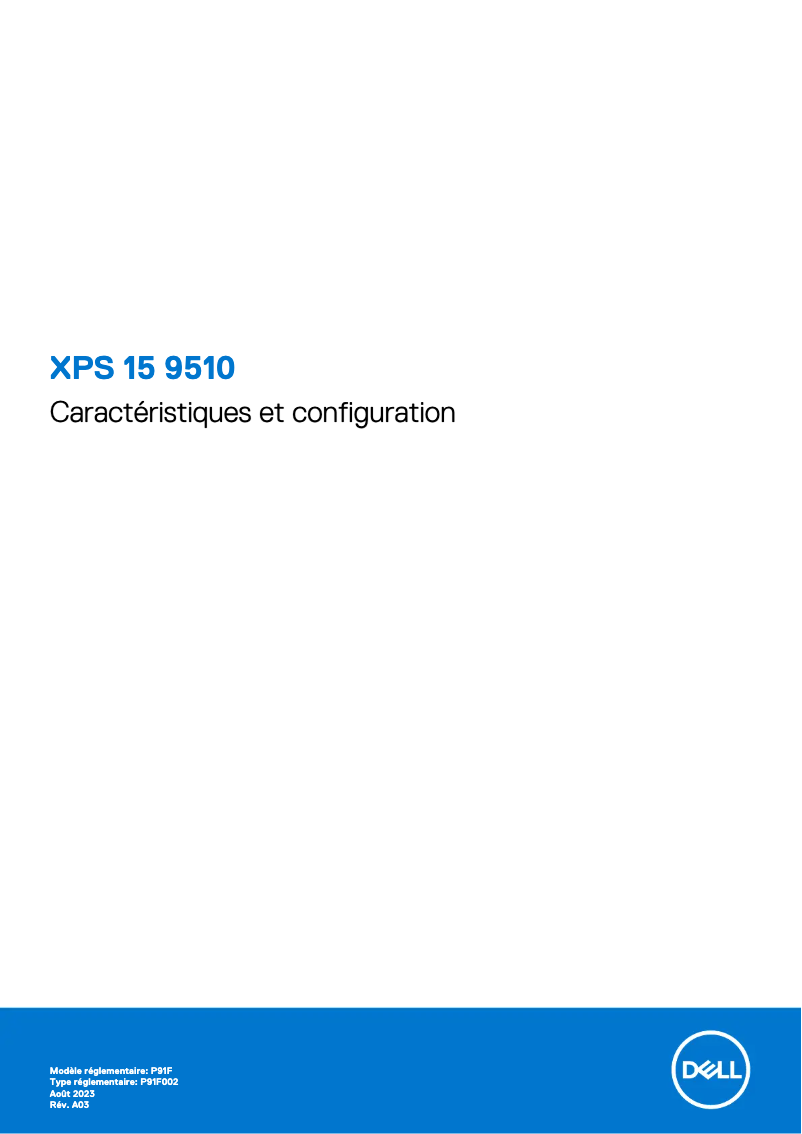 Page 1 de la notice Guide d'installation Dell XPS 15 9510