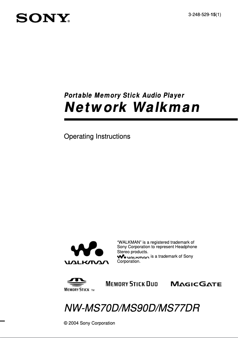 Image de la première page du manuel de l'appareil Walkman NW-MS70D