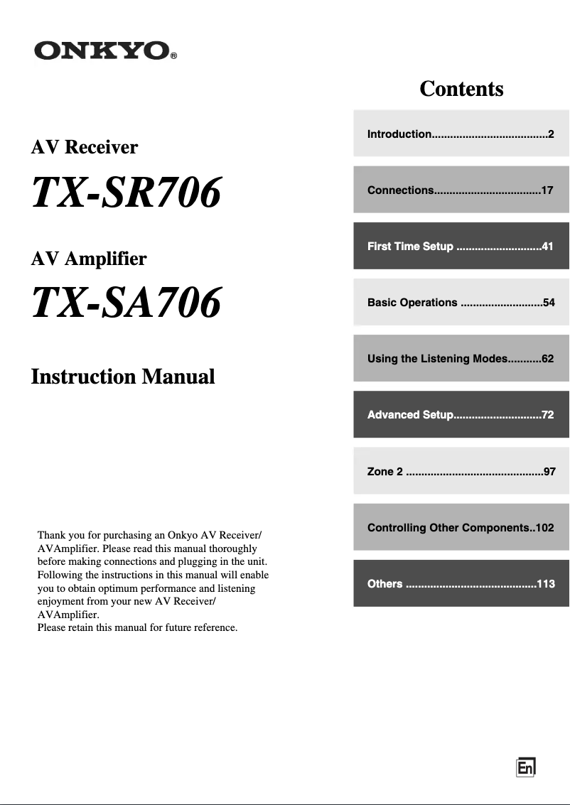 Image de la première page du manuel de l'appareil TX-SR706
