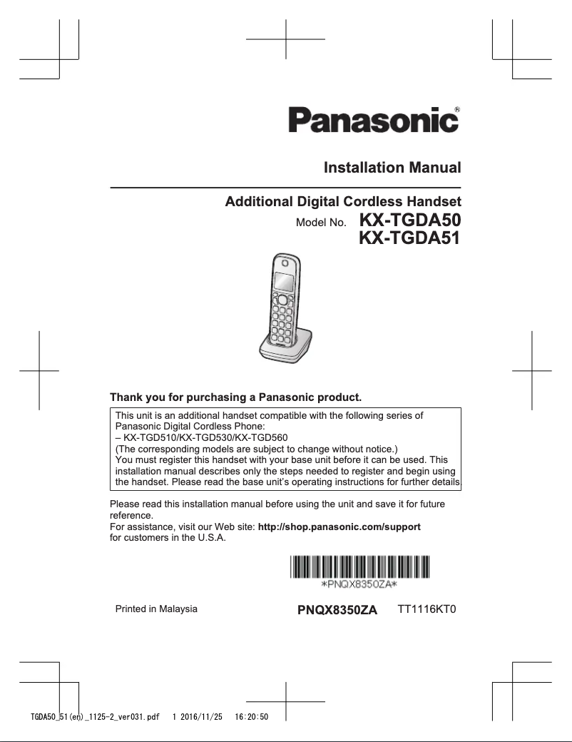 Imagen de la primera página del manual del dispositivo KX-TGDA51