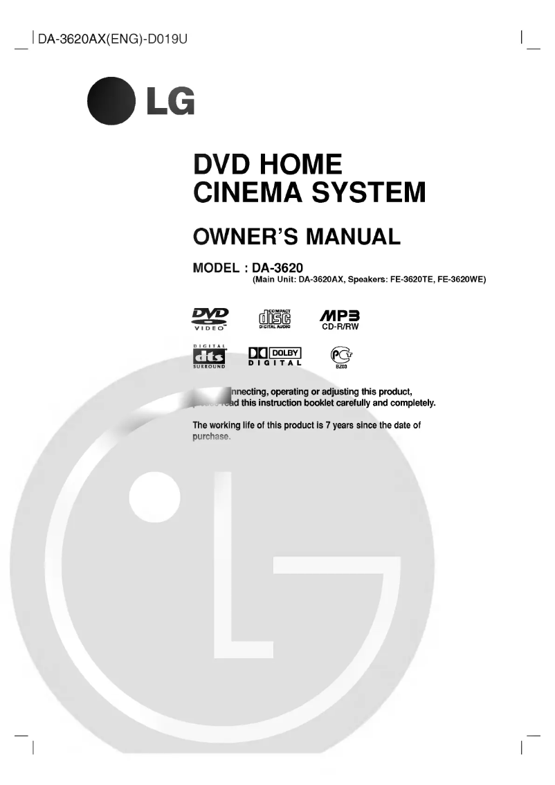 Page n°1 - Manuel utilisateur LG DA-3620