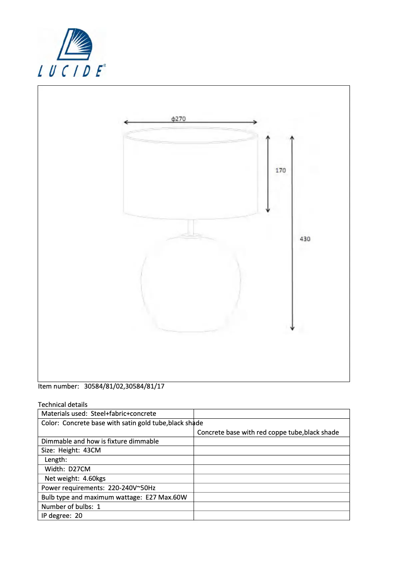 Page 1 de la notice Manuel utilisateur Lucide Mimi 30584/81/02
