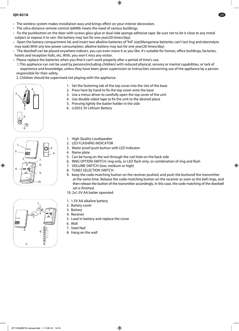 Image de la première page du manuel de l'appareil Wireless Doorbell 1