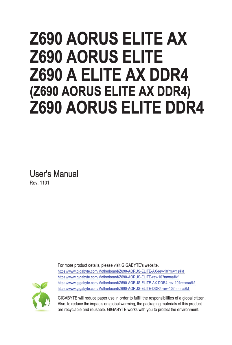 Image de la première page du manuel de l'appareil Z690 Aorus Elite AX