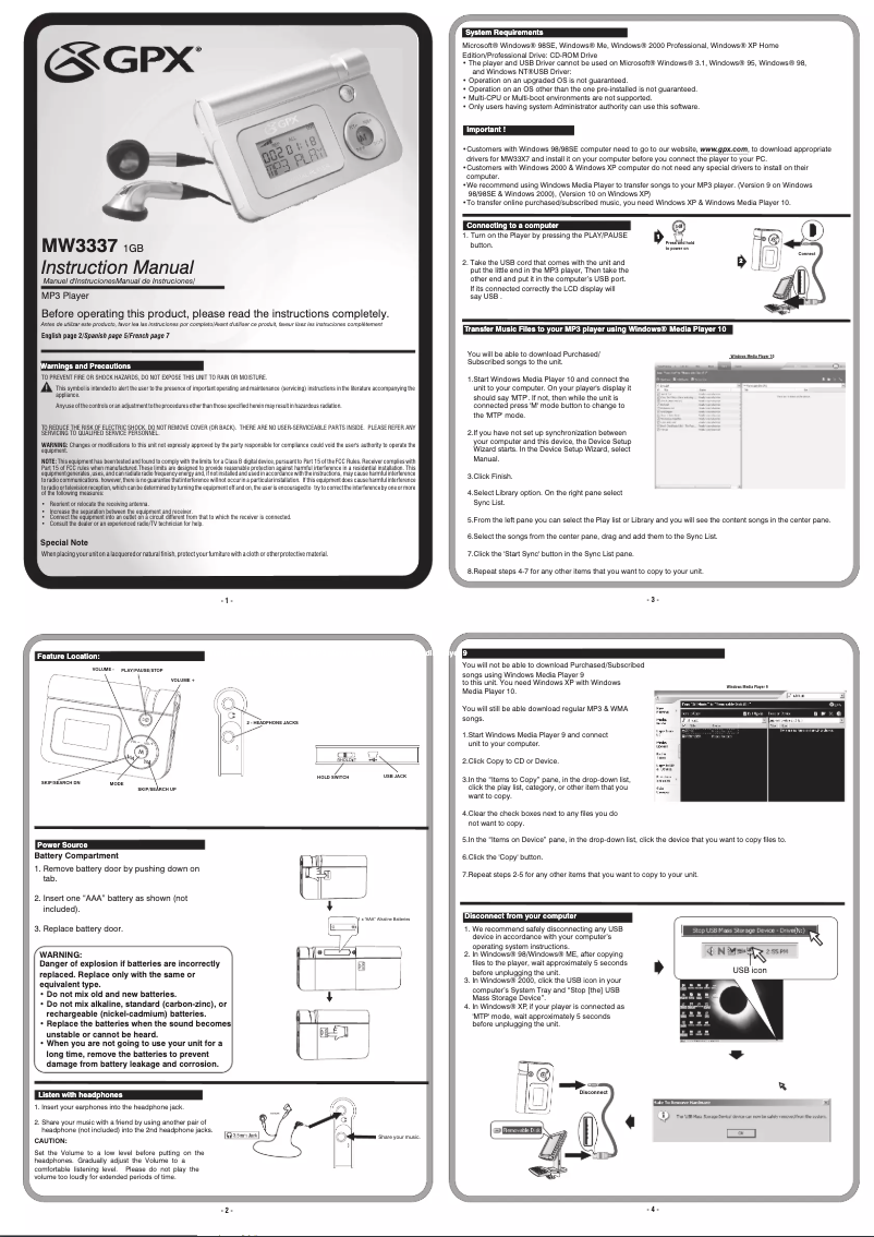 Image de la première page du manuel de l'appareil MW3337