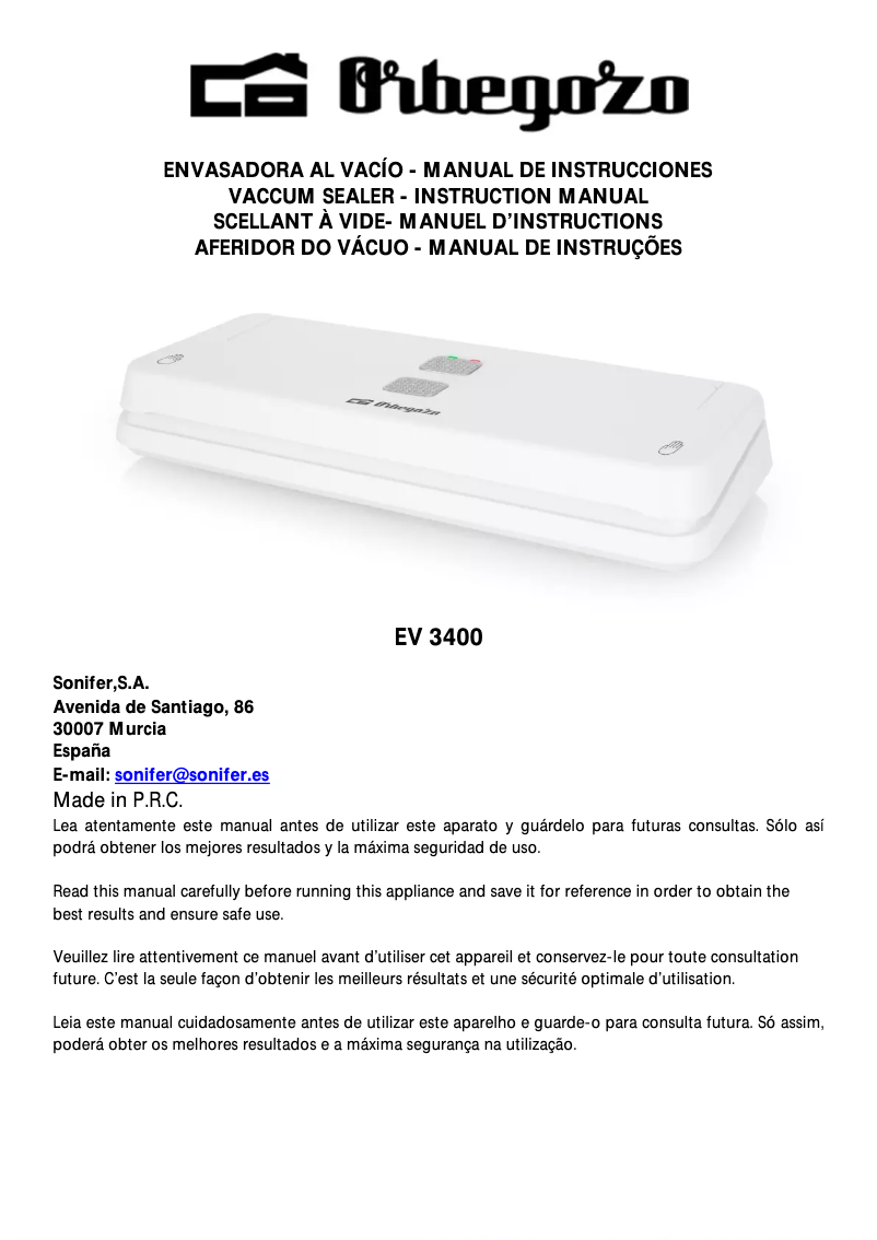 Image de la première page du manuel de l'appareil EV 3400