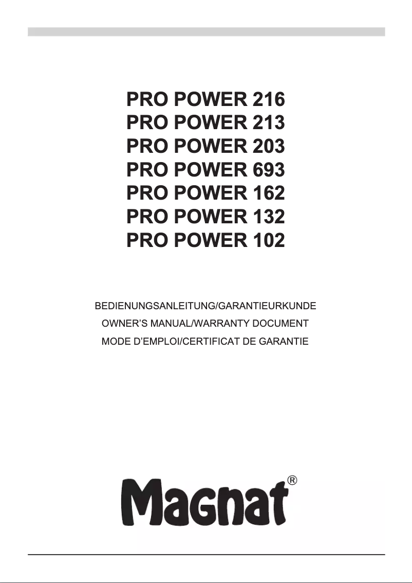 Page 1 de la notice Manuel utilisateur Magnat Pro Power 216