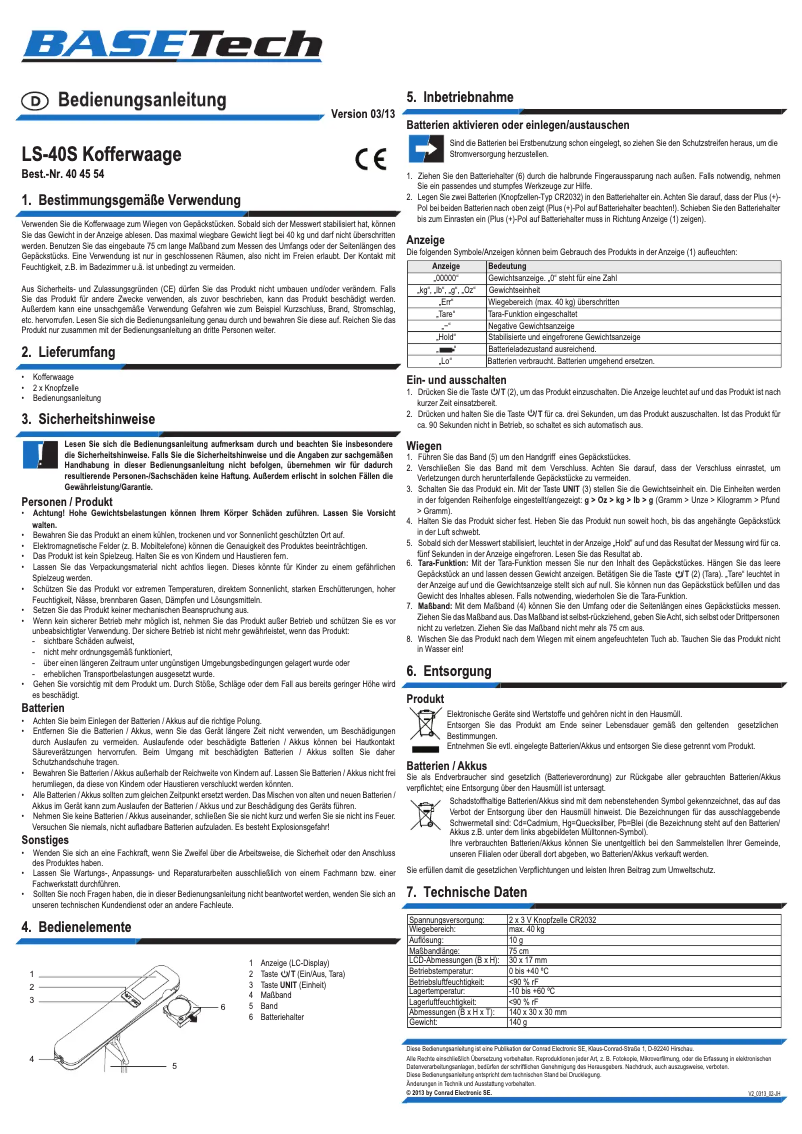 Page n°1 - Manuel utilisateur BaseTech LS-40S