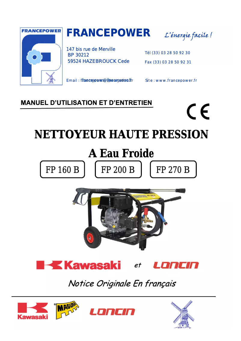 Page 1 de la notice Manuel utilisateur Francepower FP 160 B