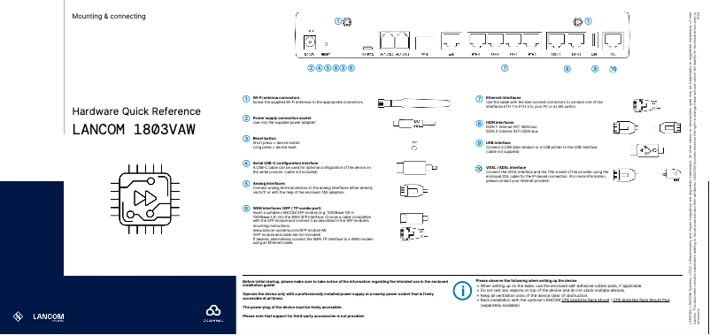 Page 1 de la notice Manuel utilisateur Lancom 1803VAW