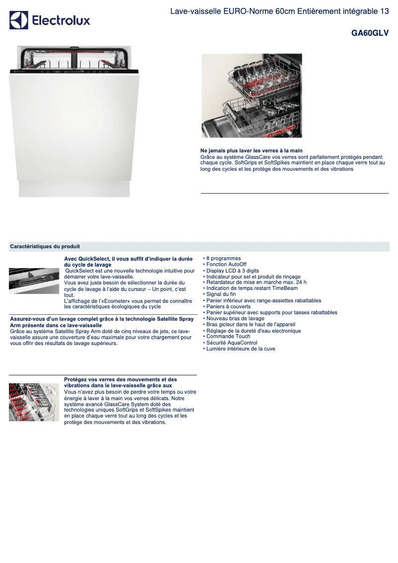 Page 1 de la notice Fiche technique Electrolux GA60GLV