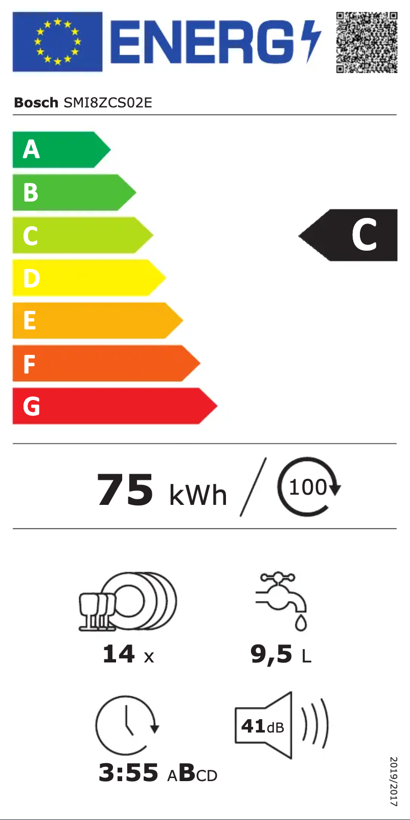 Page 1 de la notice Label énergétique Bosch SMI8ZCS02E