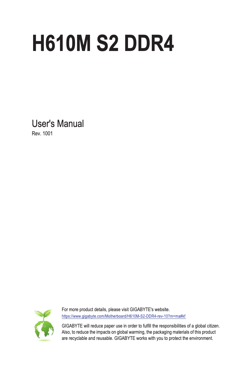 Page 1 de la notice Manuel utilisateur Gigabyte H610M S2 DDR4