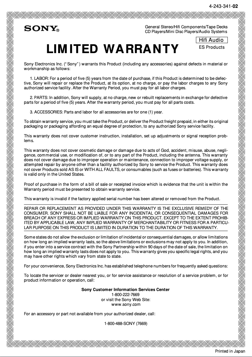Page 1 de la notice Mode d'emploi Sony TA-E80ES