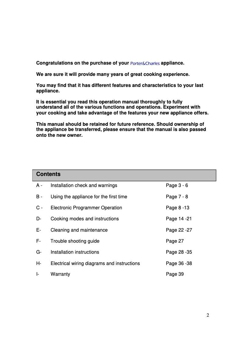 Page 1 de la notice Manuel utilisateur Porter & Charles SOPS76BL