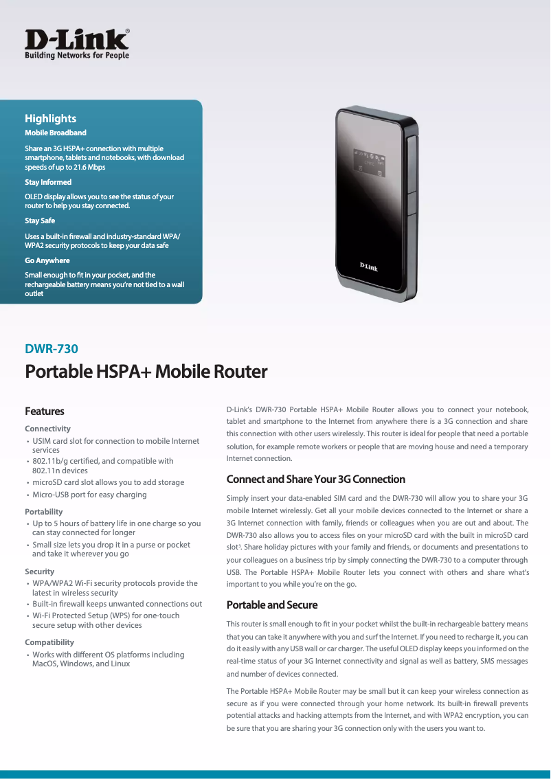 Image de la première page du manuel de l'appareil DWR-730