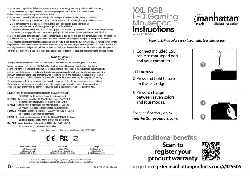 Page 1 de la notice Mode d'emploi Manhattan 425506