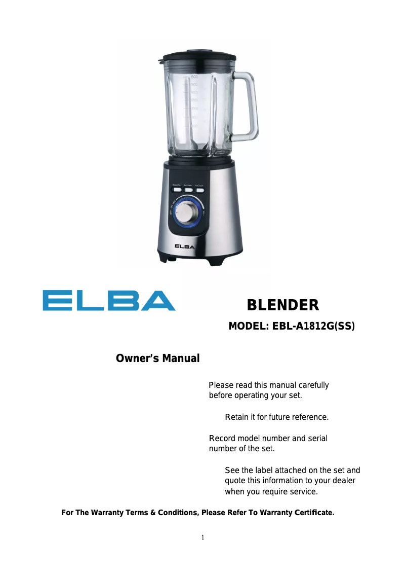 Image de la première page du manuel de l'appareil EBL-A1812G