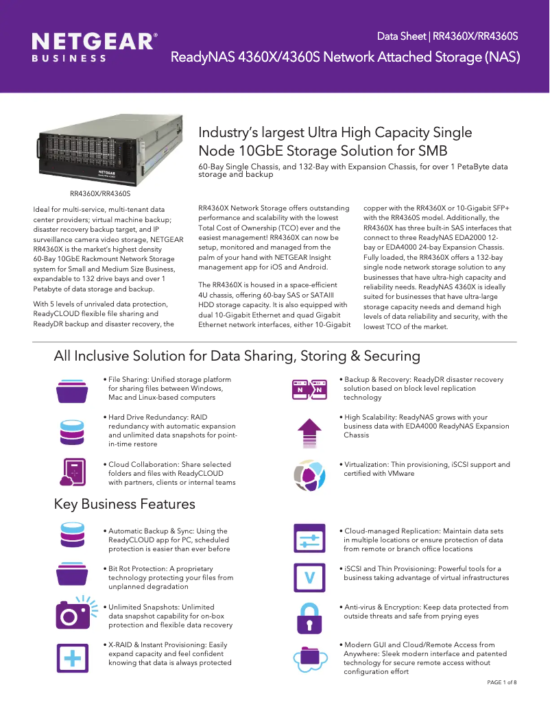 Page 1 de la notice Fiche technique Netgear ReadyNAS RR4360X