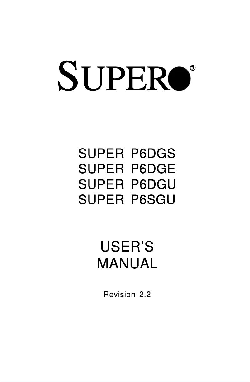 Page 1 de la notice Manuel utilisateur Supermicro P6SGU