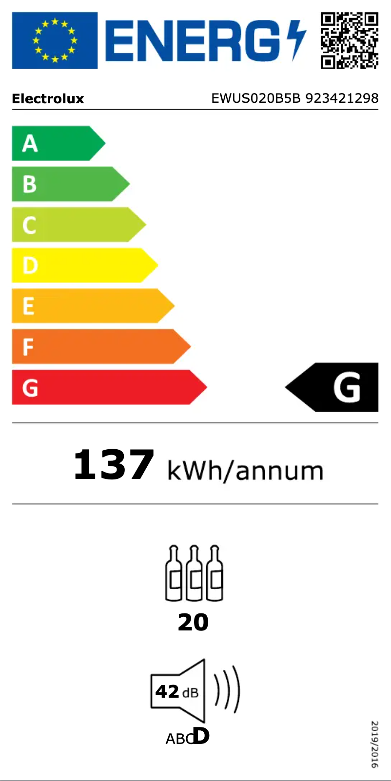 Page n°1 - Label énergétique Electrolux EWUS020B5B