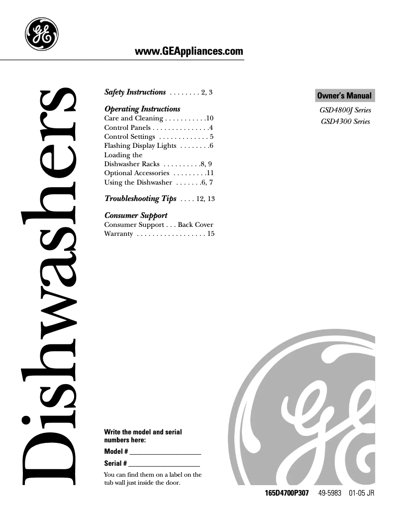 Image de la première page du manuel de l'appareil GSD4800JCC