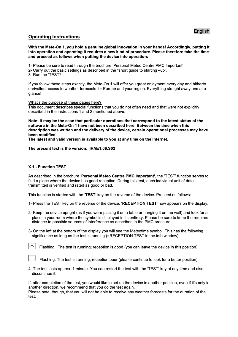 Page 1 de la notice Manuel utilisateur Irox METE-ON 1