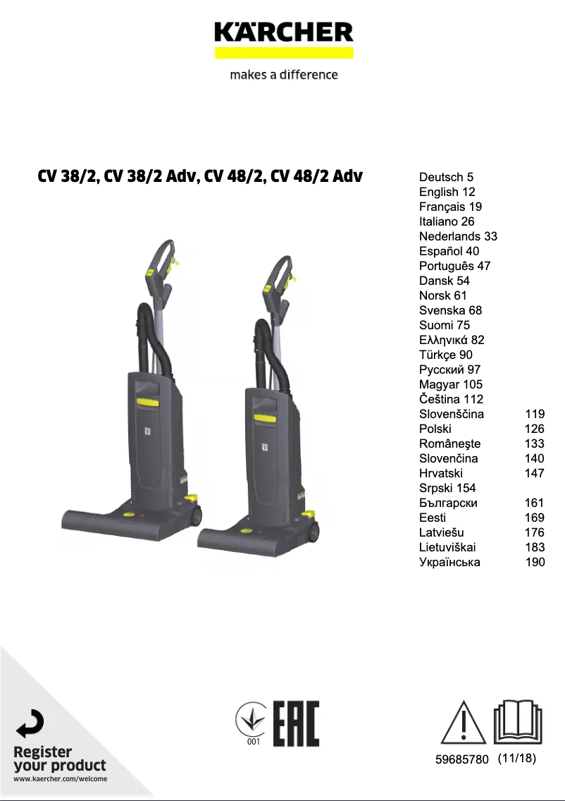 Page 1 de la notice Manuel utilisateur Kärcher CV 48/2 Adv