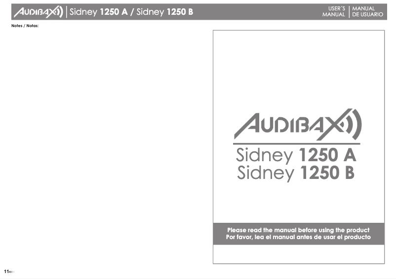Page 1 de la notice Manuel utilisateur Audibax Sidney 1250 A