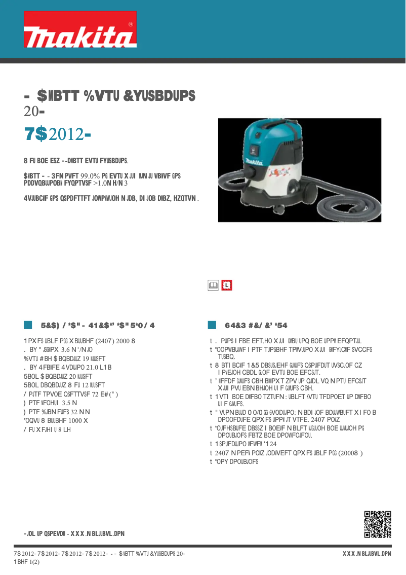 Page 1 de la notice Fiche technique Makita VC2012L