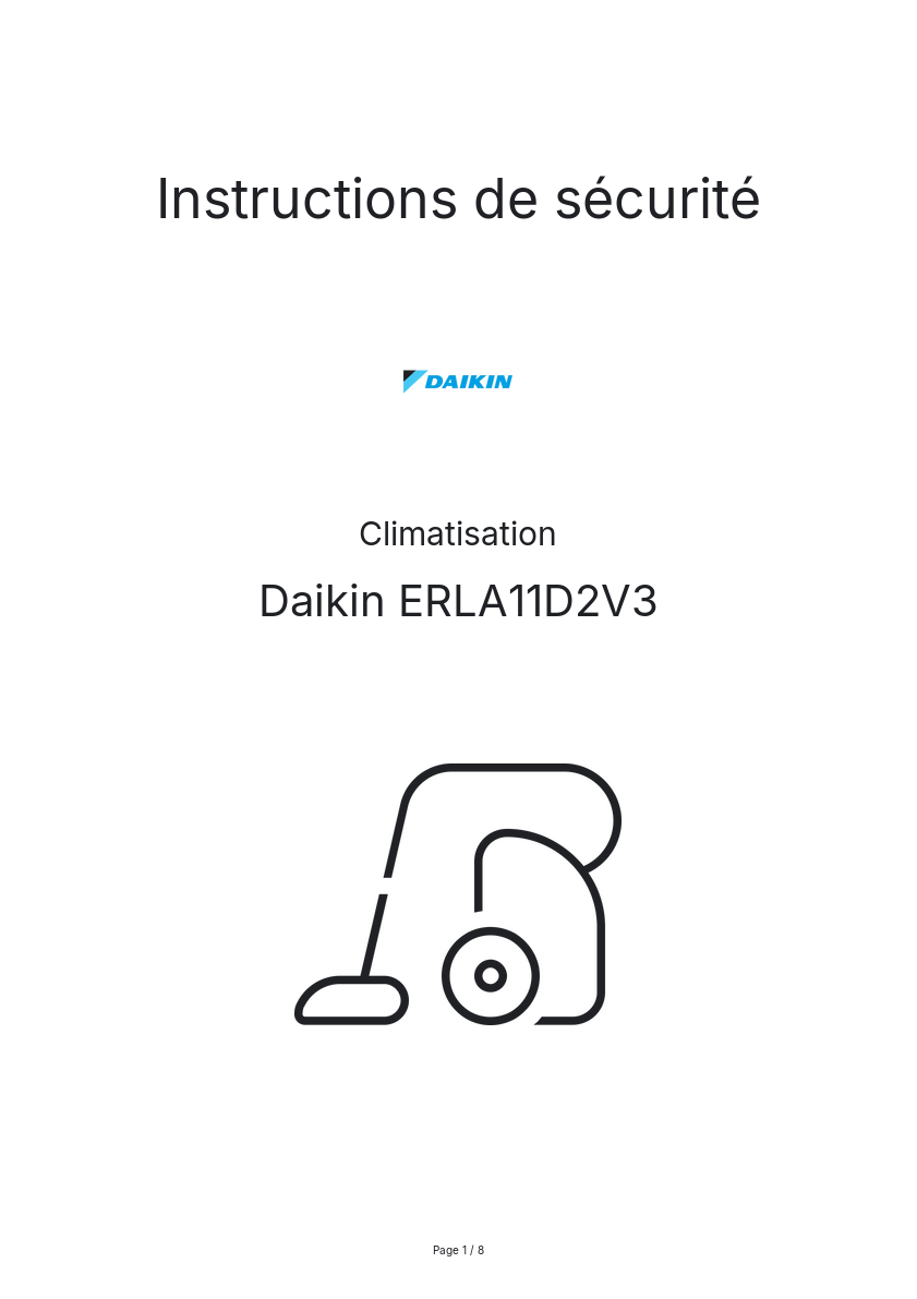Image de la première page du manuel de l'appareil ERLA11D2V3