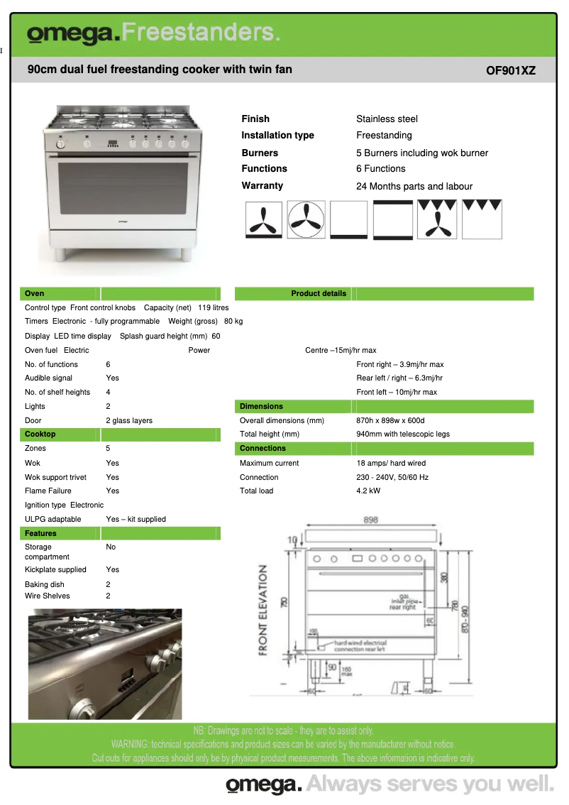 Page n°1 - Fiche technique Omega OF901XZ