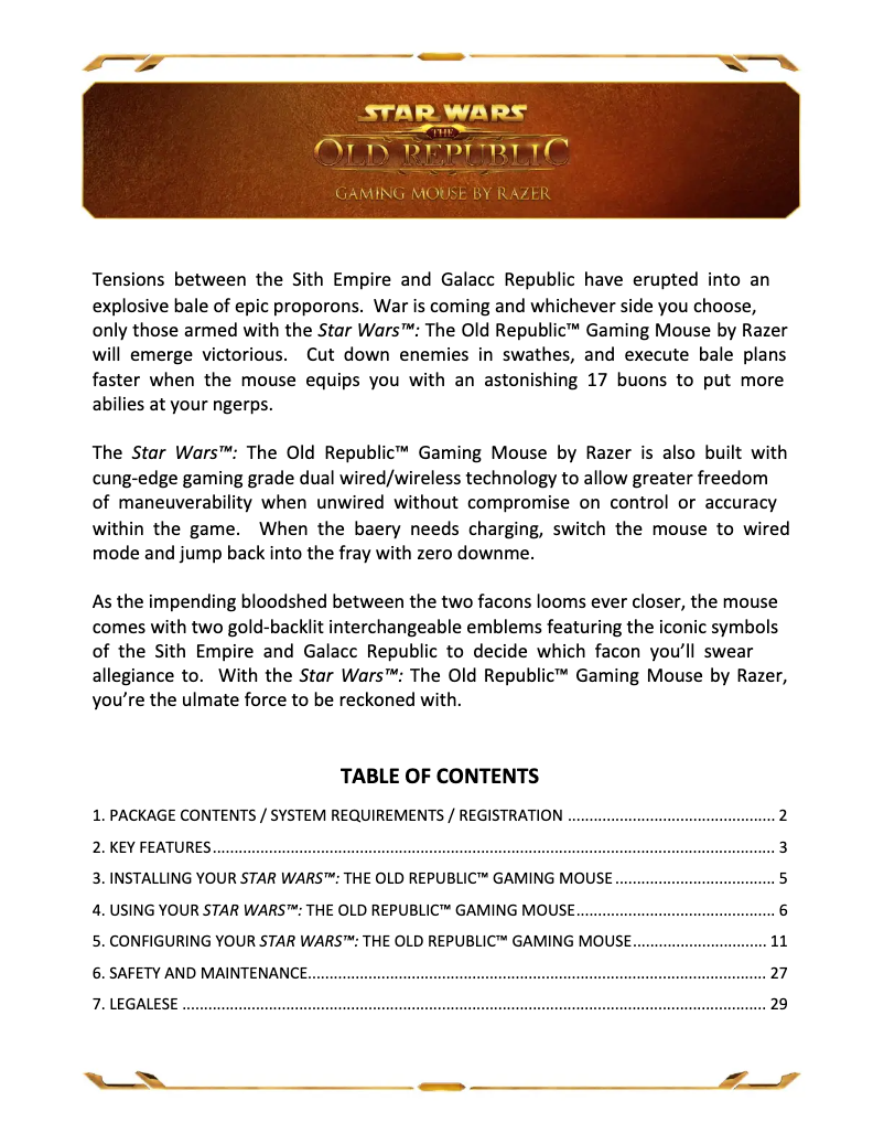 Page 1 de la notice Manuel utilisateur Razer SWTOR