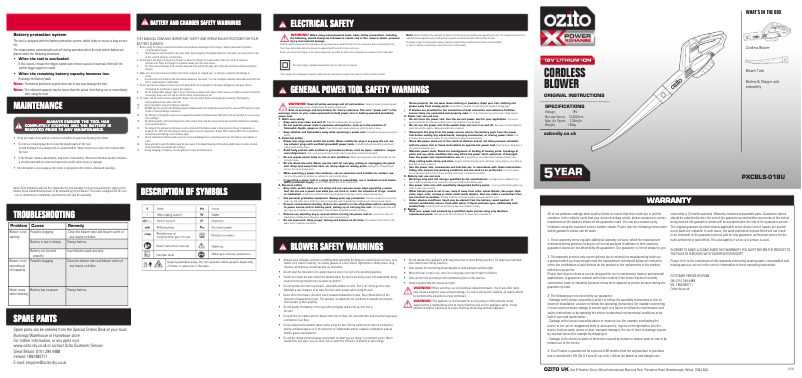 Page 1 de la notice Manuel utilisateur Ozito PXCBLS-018U