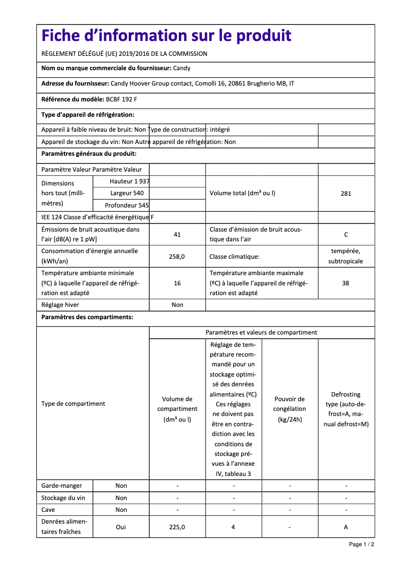 Image de la première page du manuel de l'appareil BCBF 192 F