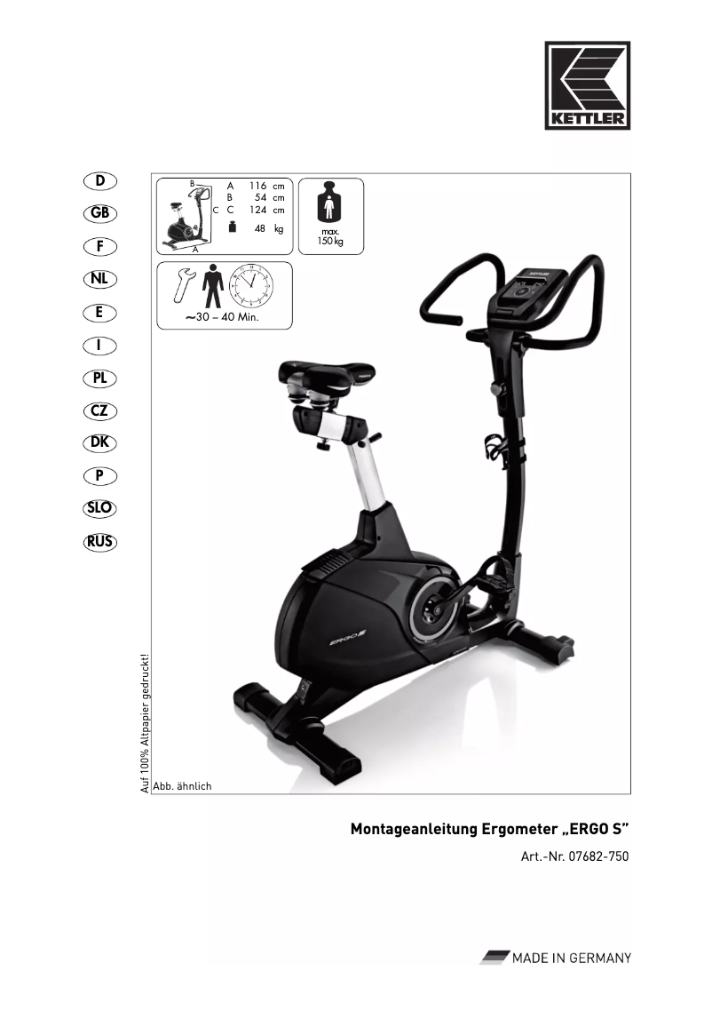 Page n°1 - Manuel utilisateur Kettler Ergo S6