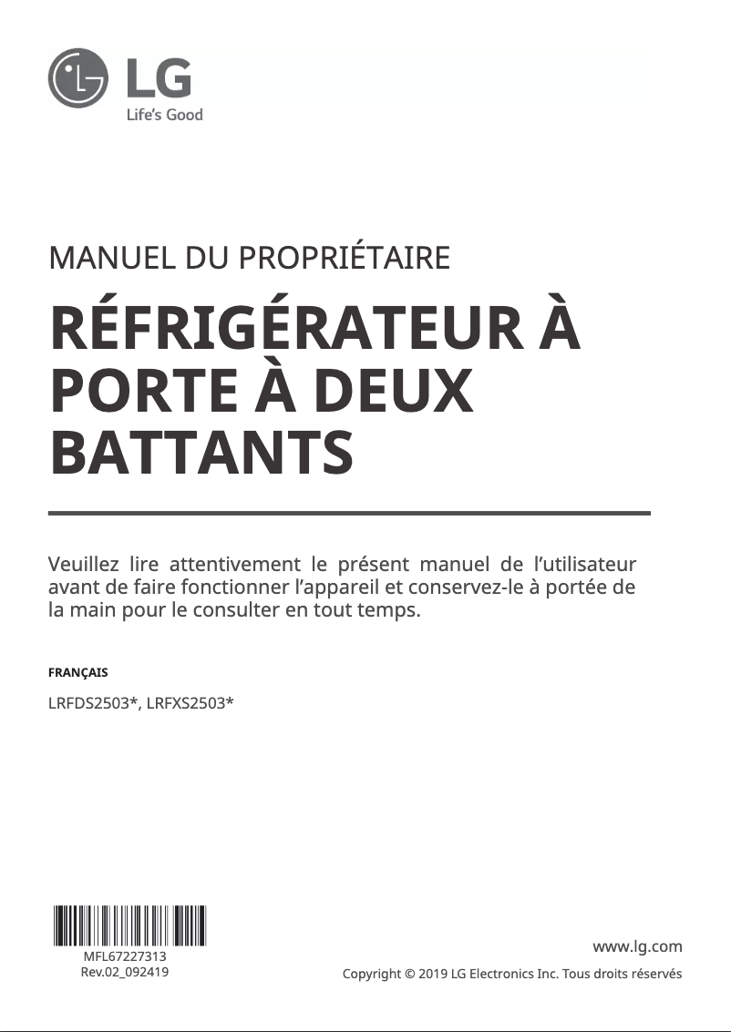 Imagen de la primera página del manual del dispositivo LRFXS2503D